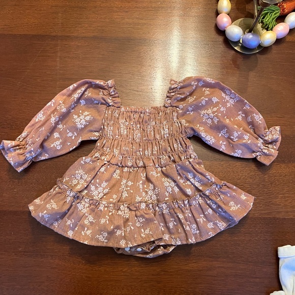 Boho Brown Baby Dress with White Florals - Picture 2 of 2